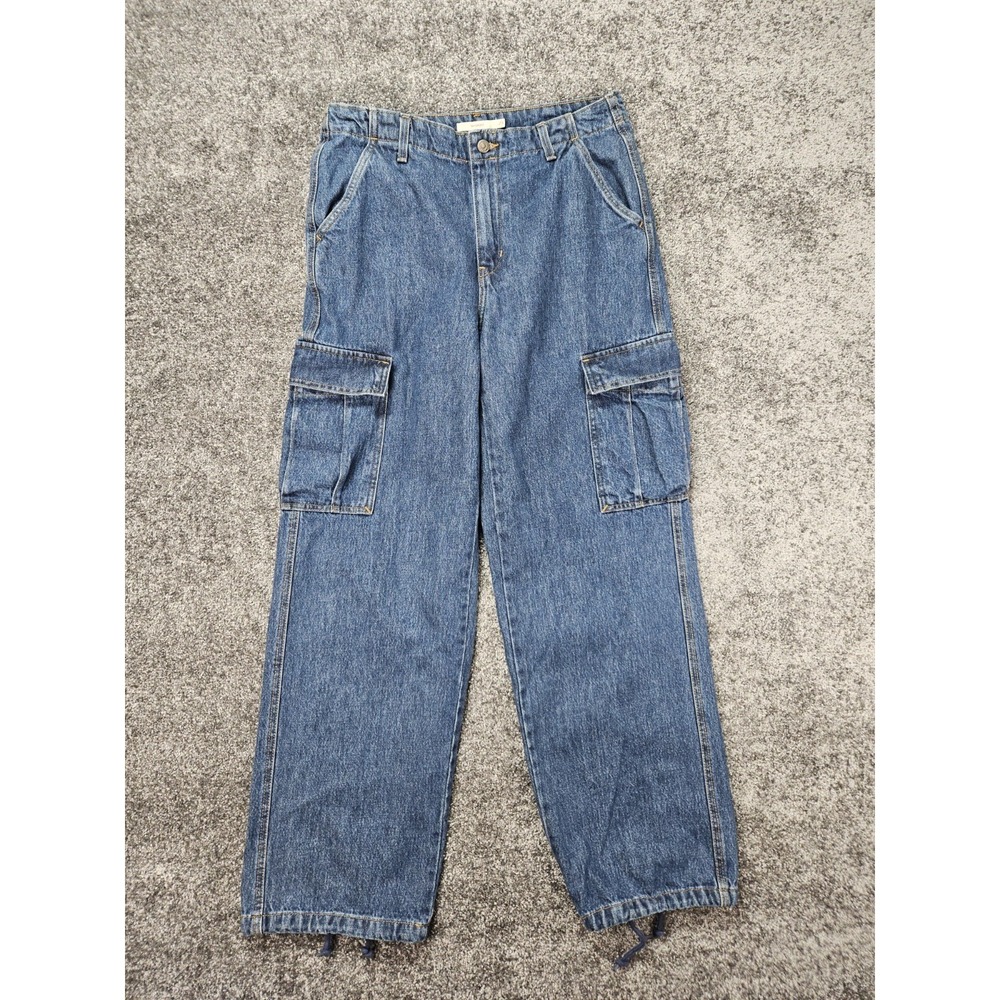 Levi's 94 Baggy Cargo Jeans Womens Actual 31x32 Blue Drawstring Hem Y2K Wide-Leg